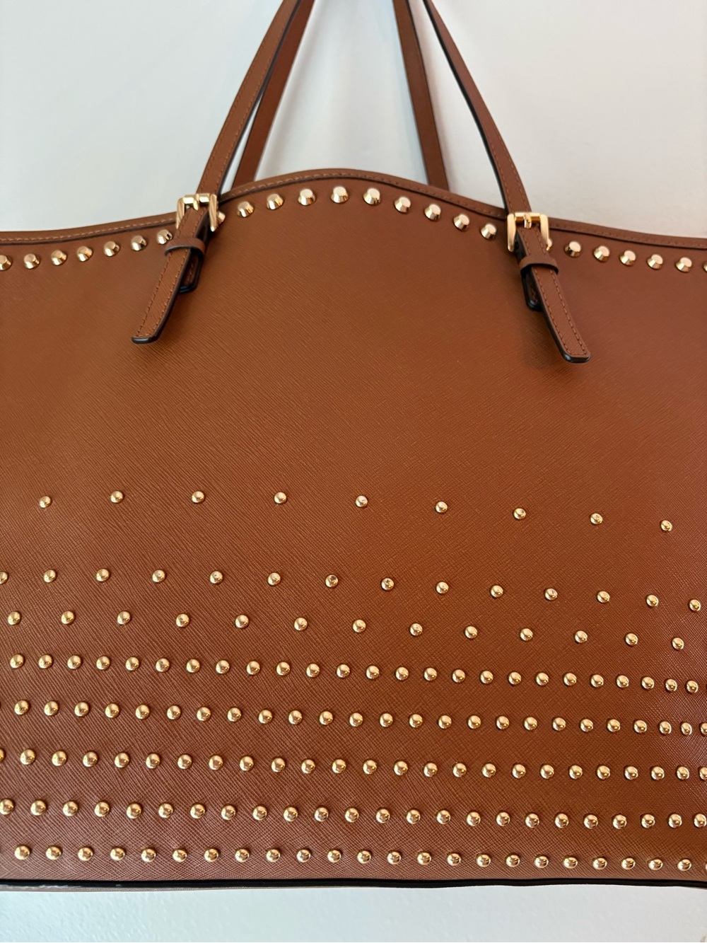 Michael Kors Cognac Leather Studded Tote with Gold Accents - Picture 4 of 9